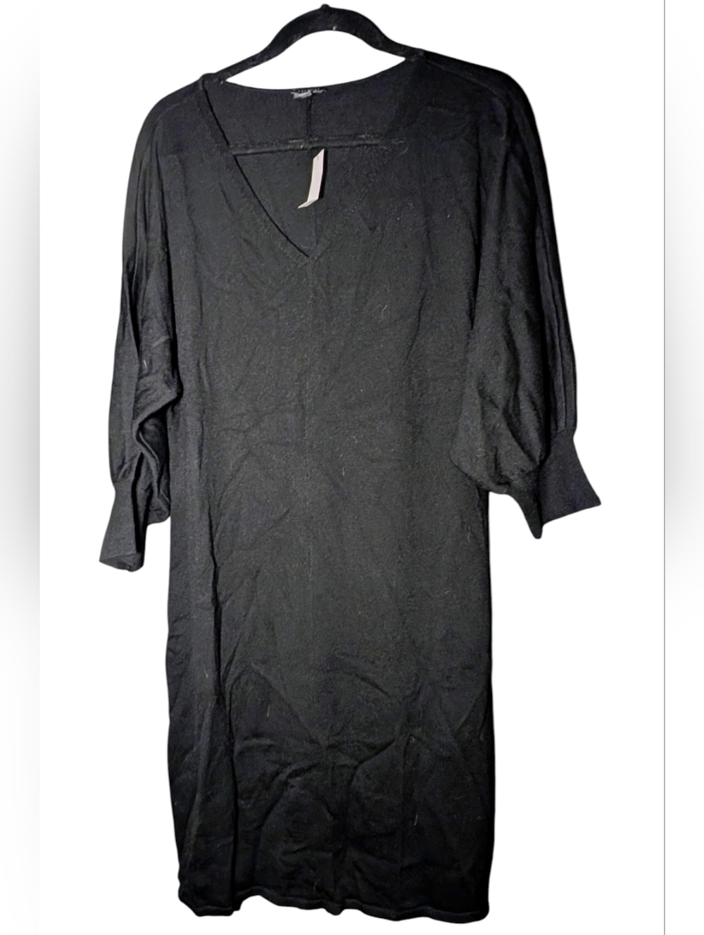 Talbots Black Merino Wool Sweater V-Neck Dress L NWT